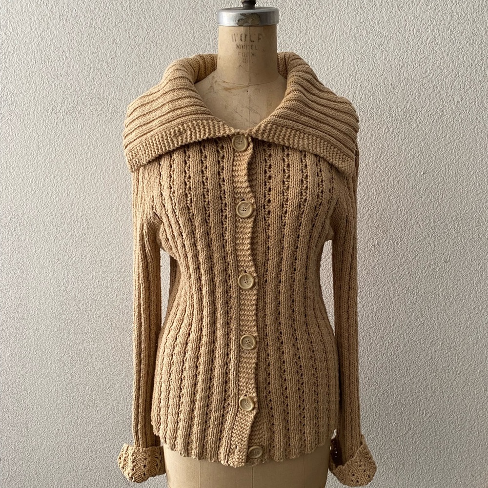 American Eagle brown roll neck knit cardigan size large